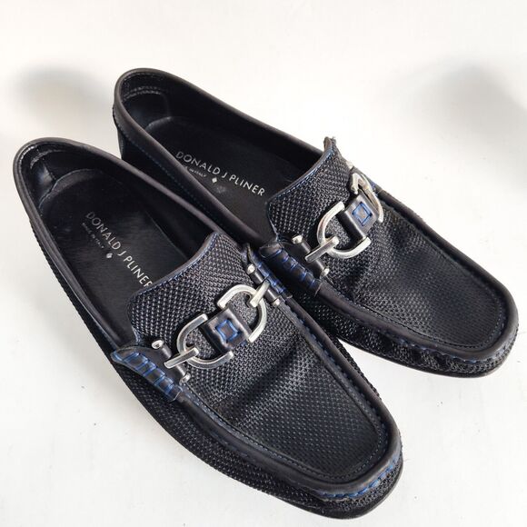 Donald J Pliner Leather Sole Nylon Loafers Black Royal Blue Mens 7M Italy Dacio - Picture 8 of 13